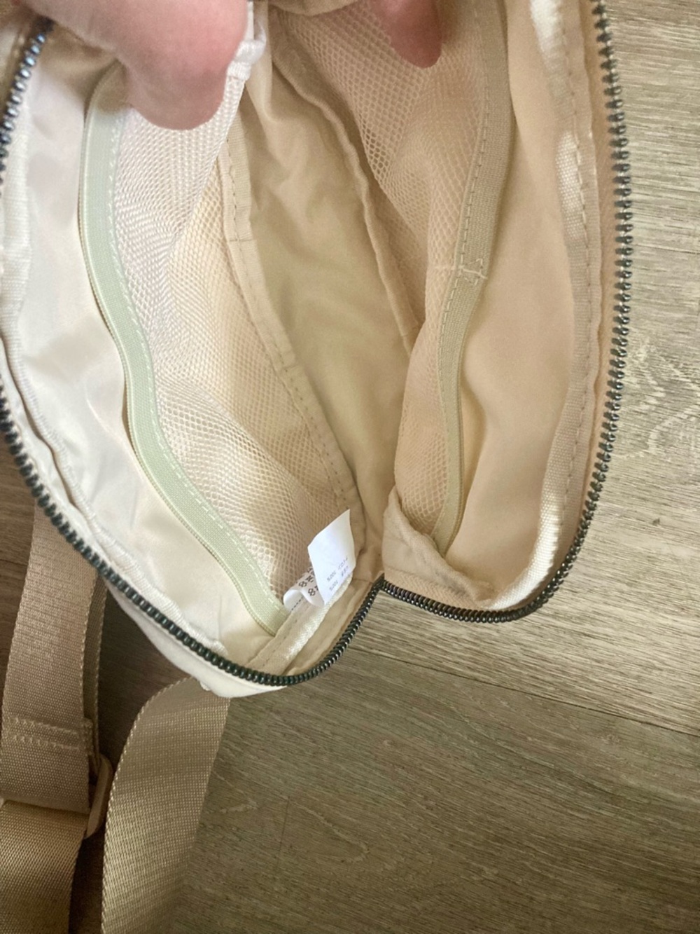 Beige Canvas Crossbody Fanny Pack Bag with Pink Accent - Picture 4 of 5